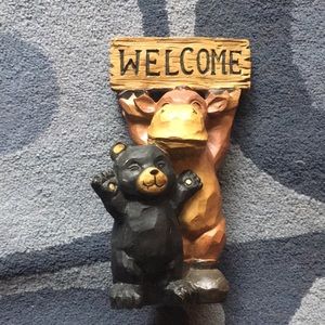 Rustic Moose and Baby Bear Welcome Sign